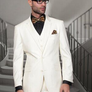 NWT Statement Italy Off White 3 Piece Men Contemporary Suit 40S